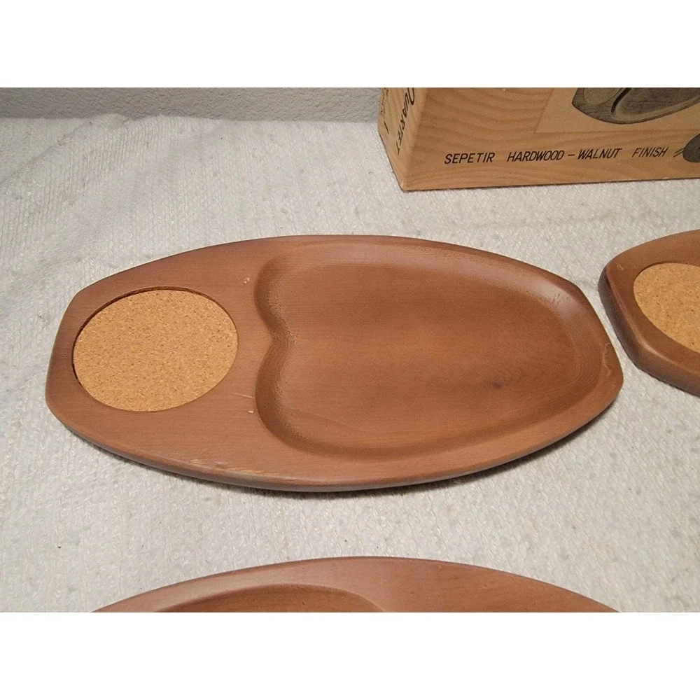 Coaster Tray Quartet 4 Trays Original Box Artwood‎ Snack Trays Walnut Finish